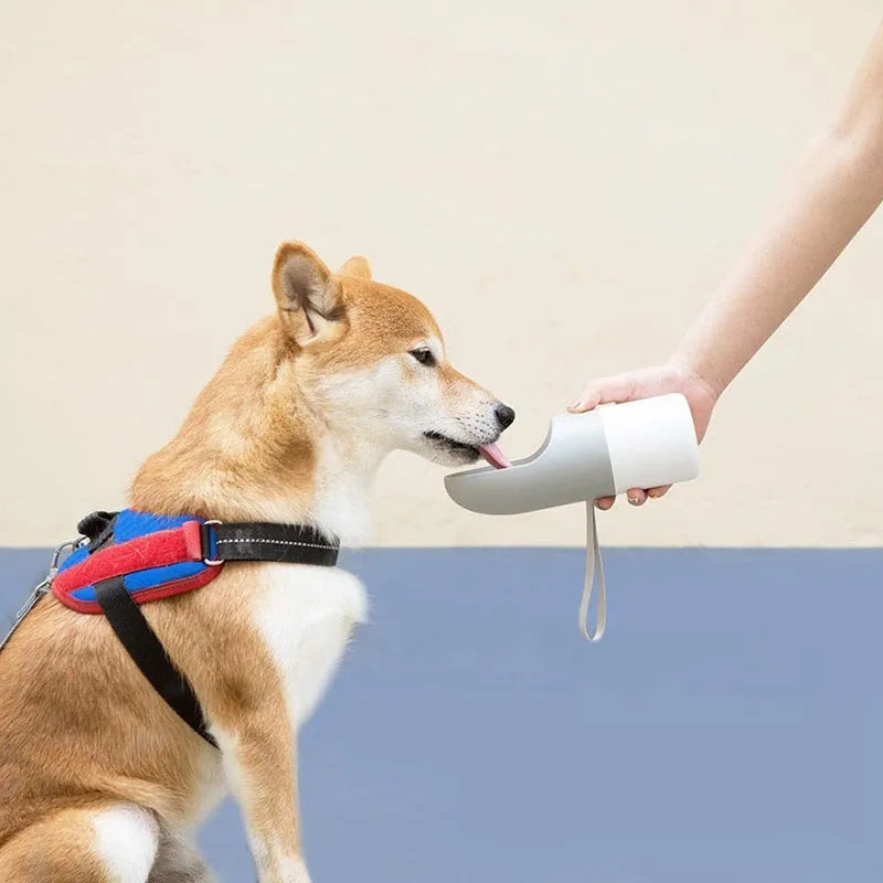 White and grey Moestar Rocket portable pet drinking cup with a one-button lock.