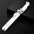 Bluetooth handheld selfie stick with wireless remote control in black and white, folded for portability