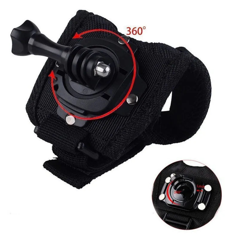 Black GoPro rotating wrist strap with 360-degree adjustment mechanism for action cameras