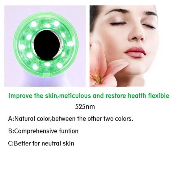 3MHz LED photon facial massager with 36 R/G/B light modes, 17.5cm handheld device for face and body