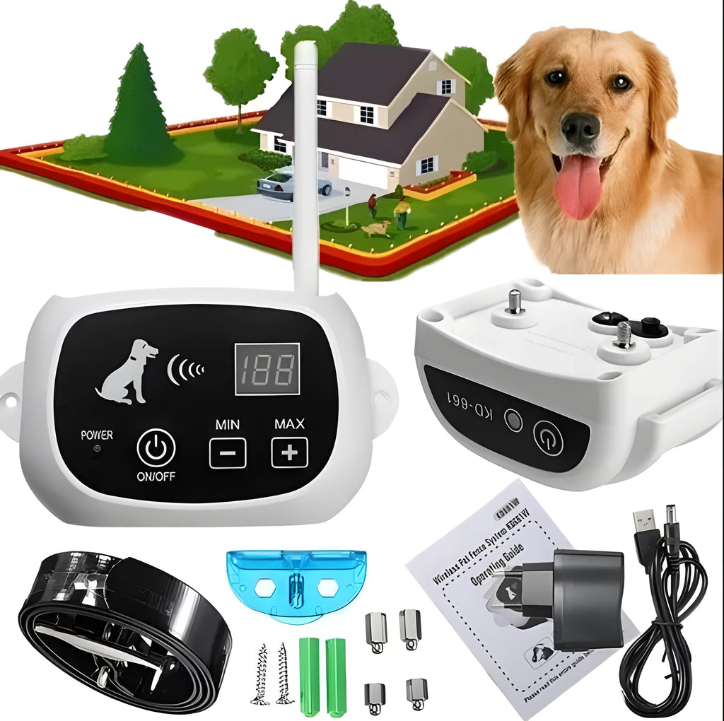 Wireless electric dog fence system with receiver collar, 500 metre range, white or black, AU EU UK US plug options