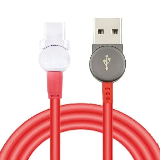 Rotating magnetic three-in-one charging cable with Android Apple Type C heads in 1m length black and red colour options
