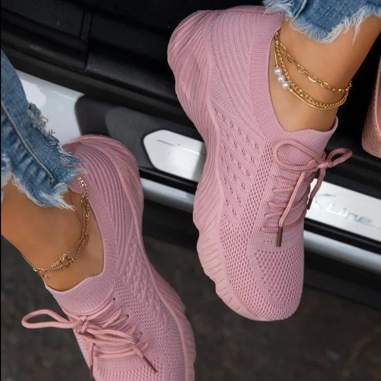 Women's solid colour thick bottom dad sneakers in multiple colours on size display