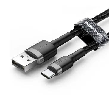 Grey black woven braided Android Micro USB charging and data cable shown at different lengths.