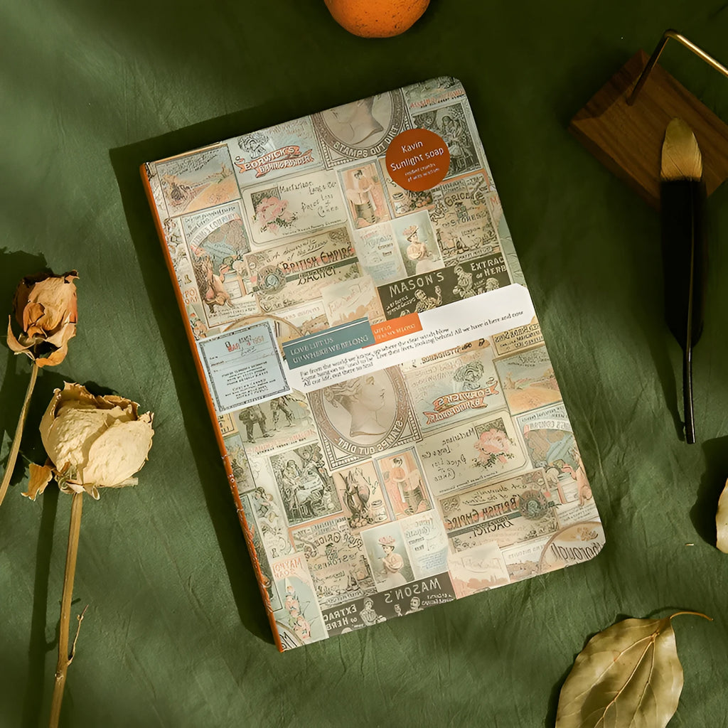 Kraft paper notebook with retro illustrations in A5 21x14cm format