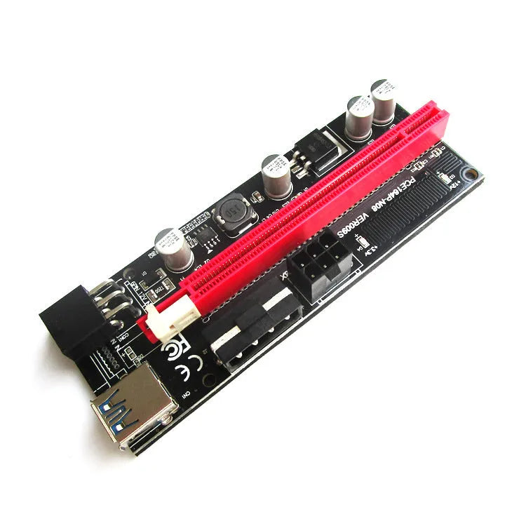 Red PCI-E 1X to 16X video card extension cable 60cm with USB3.0 connector and dual 6P/4P power ports