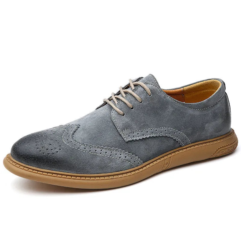 Men's grey business formal leather shoes with lace-up design and rubber sole