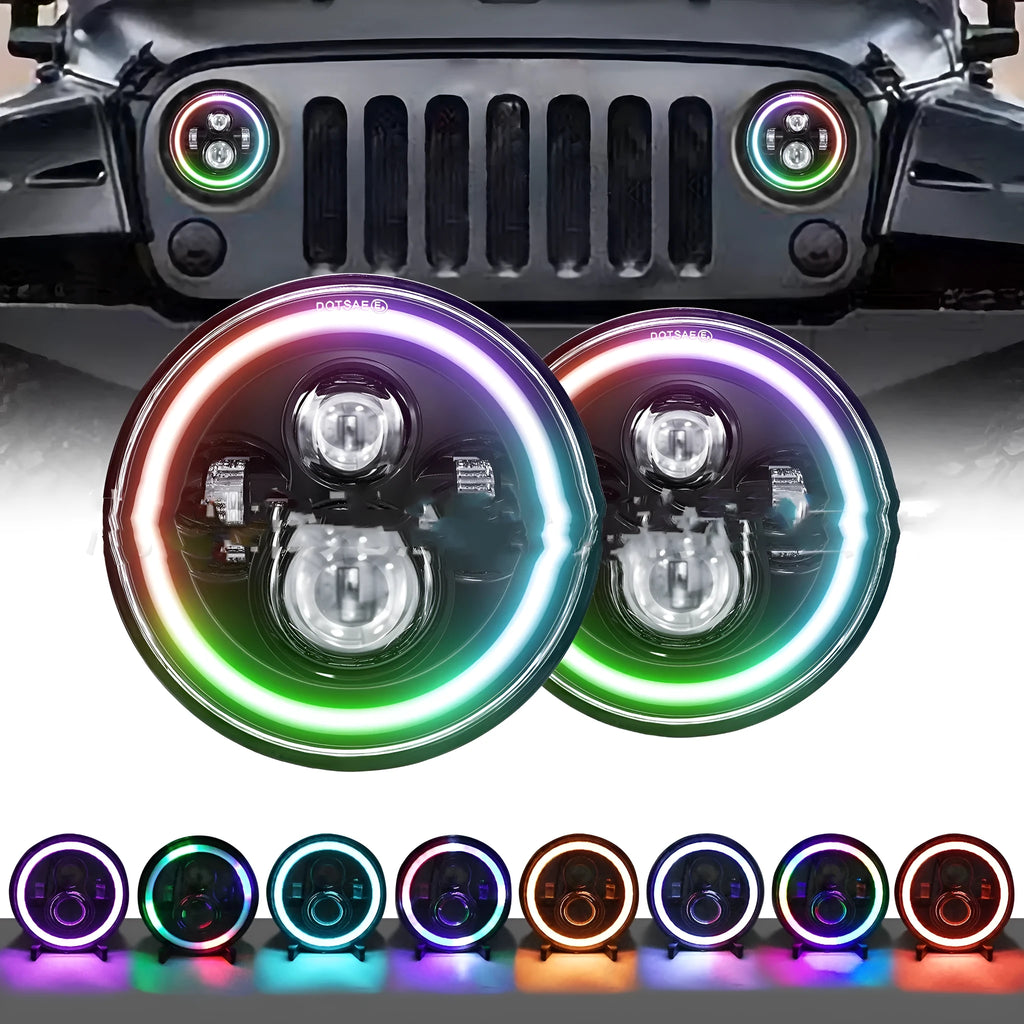 7-inch LED colourful angel eye headlight for off-road vehicles and pickup trucks