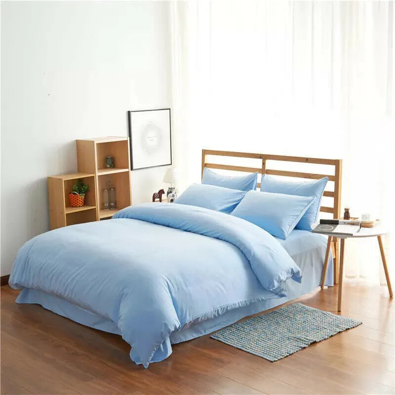 Modern simple style 4-piece bedding set for a 2m bed in twill weave fabric, shown in one of seven colour options.