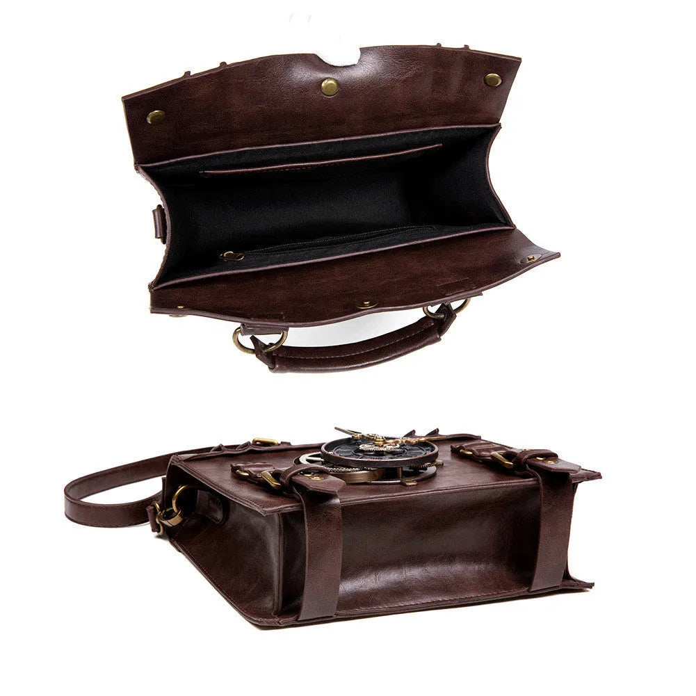 Bronze steampunk industrial retro style shoulder bag with pillow shape and metal hardware