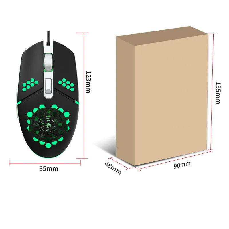 Wired gaming mouse with cooling holes, braided USB cable, 6 keys, DPI button, black colour