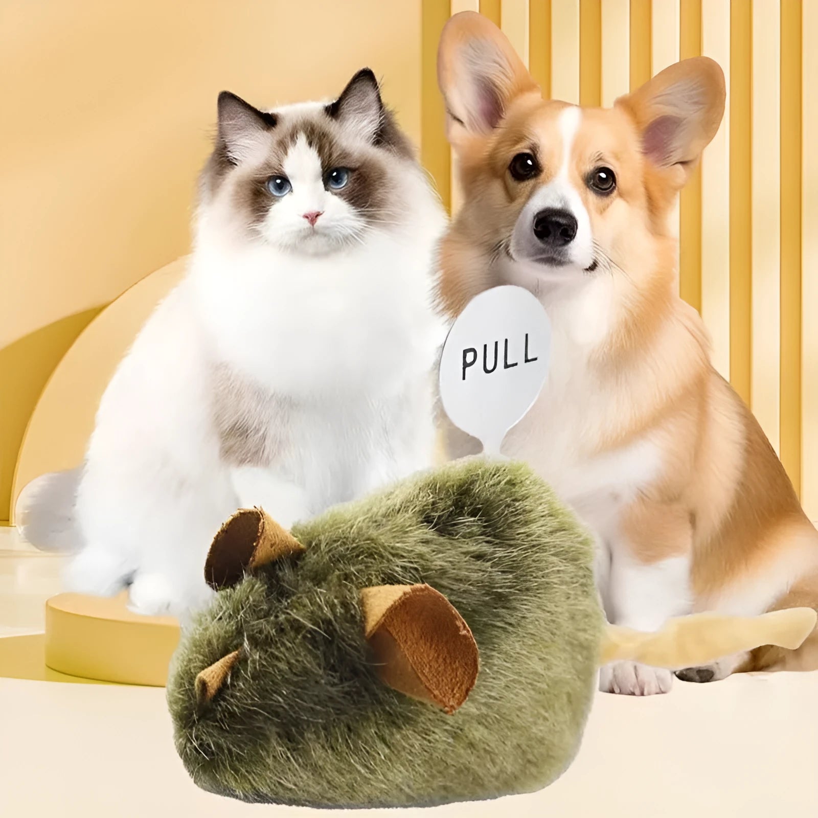 Funny plush mice cat toy with tail, soft flannel body, and lanyard for interactive play
