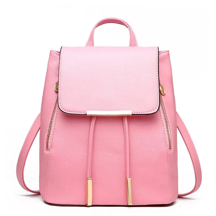 Women's PU leather backpack, bucket shape, soft handle, multiple internal pockets, solid colour matte finish
