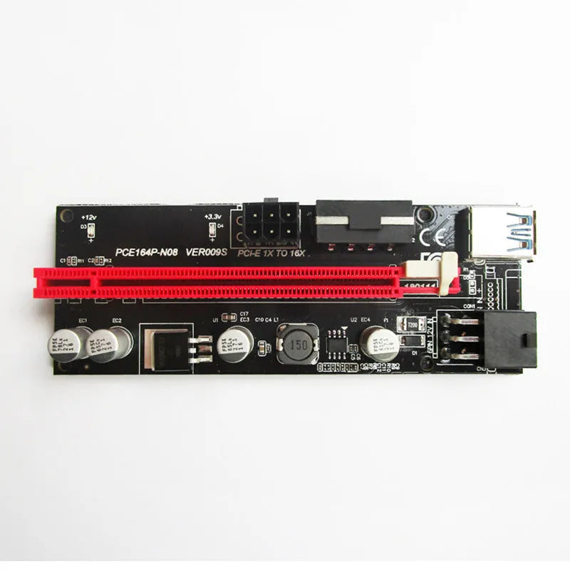 Red PCI-E 1X to 16X video card extension cable 60cm with USB3.0 connector and dual 6P/4P power ports