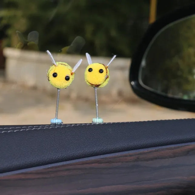 Cartoon-style little bee car decoration with fur ball material measuring 3cm square