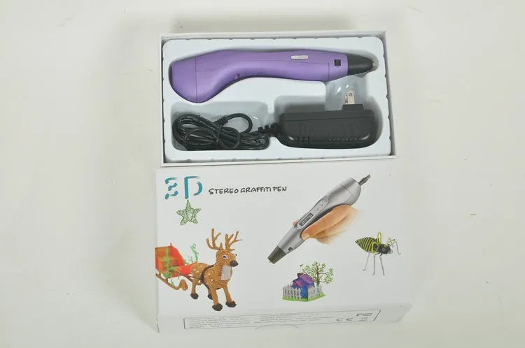 3D print pen with hot melt extrusion nozzle and silver body on white background