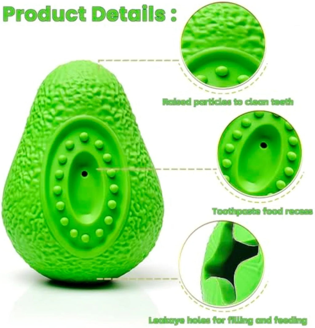 Green avocado-shaped heavy-duty rubber dog chew toy for aggressive chewers on a white background.