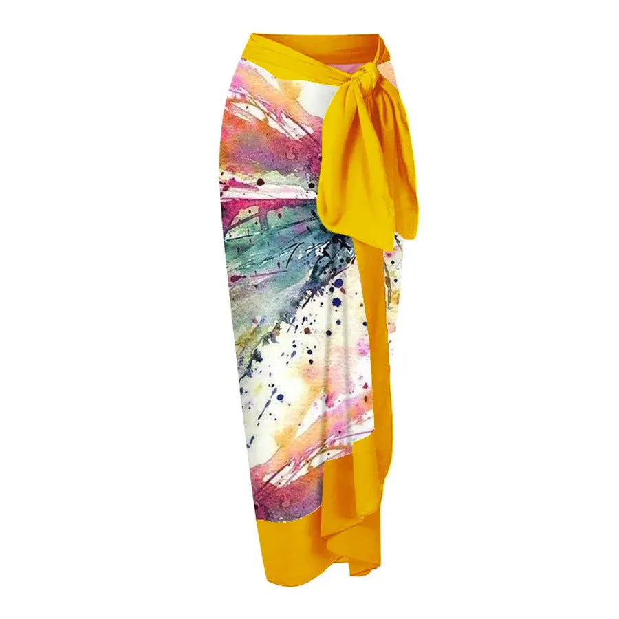 Yellow conservative one-piece swimsuit for women with tummy coverage, sleeveless design.
