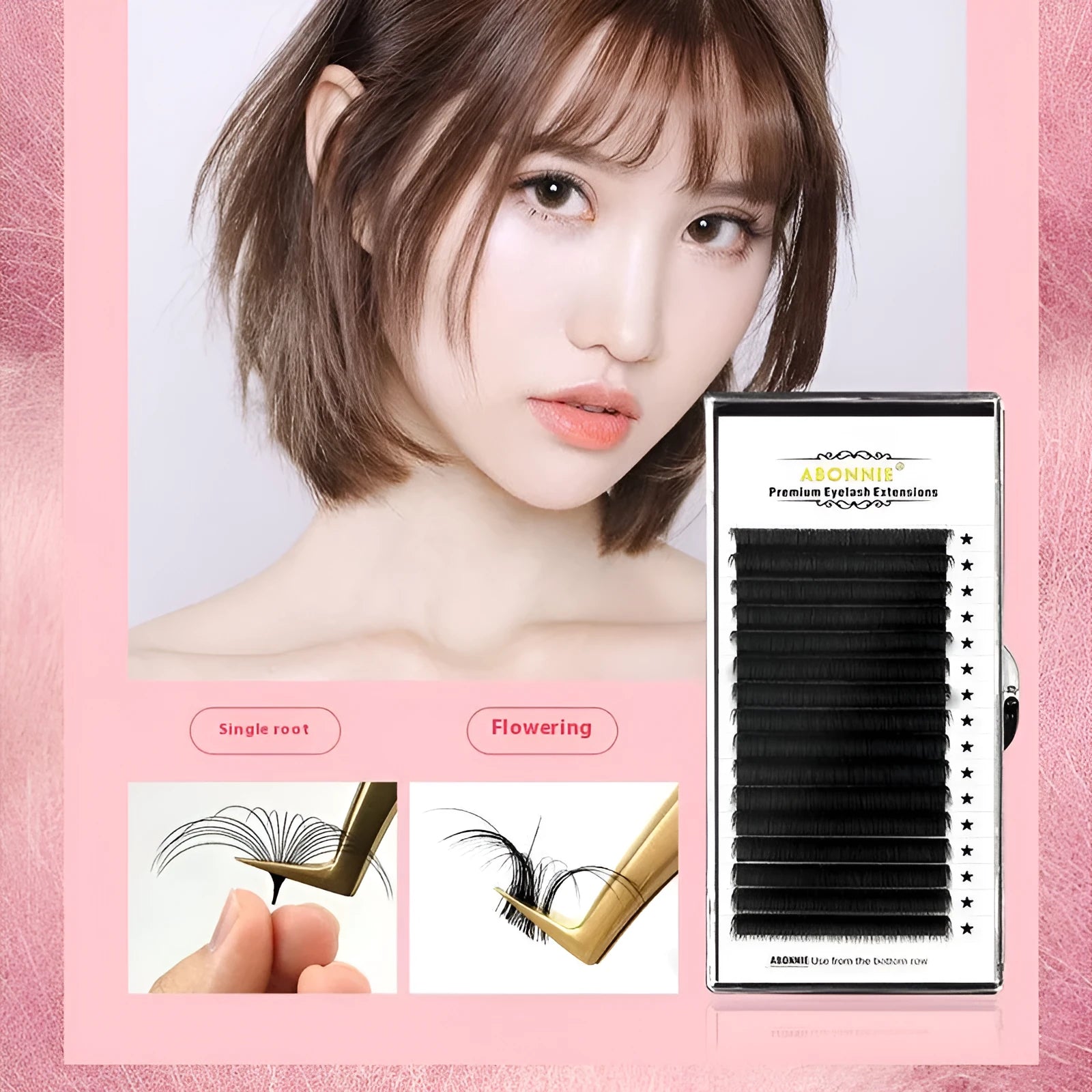Pack of dense 16-row false eyelashes made from mink hair in various lengths from 8mm to 18mm.