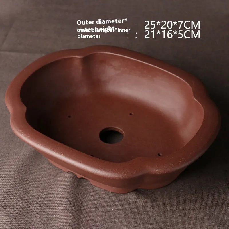 Handmade purple clay ceramic bonsai basin in classical plain Chinese style