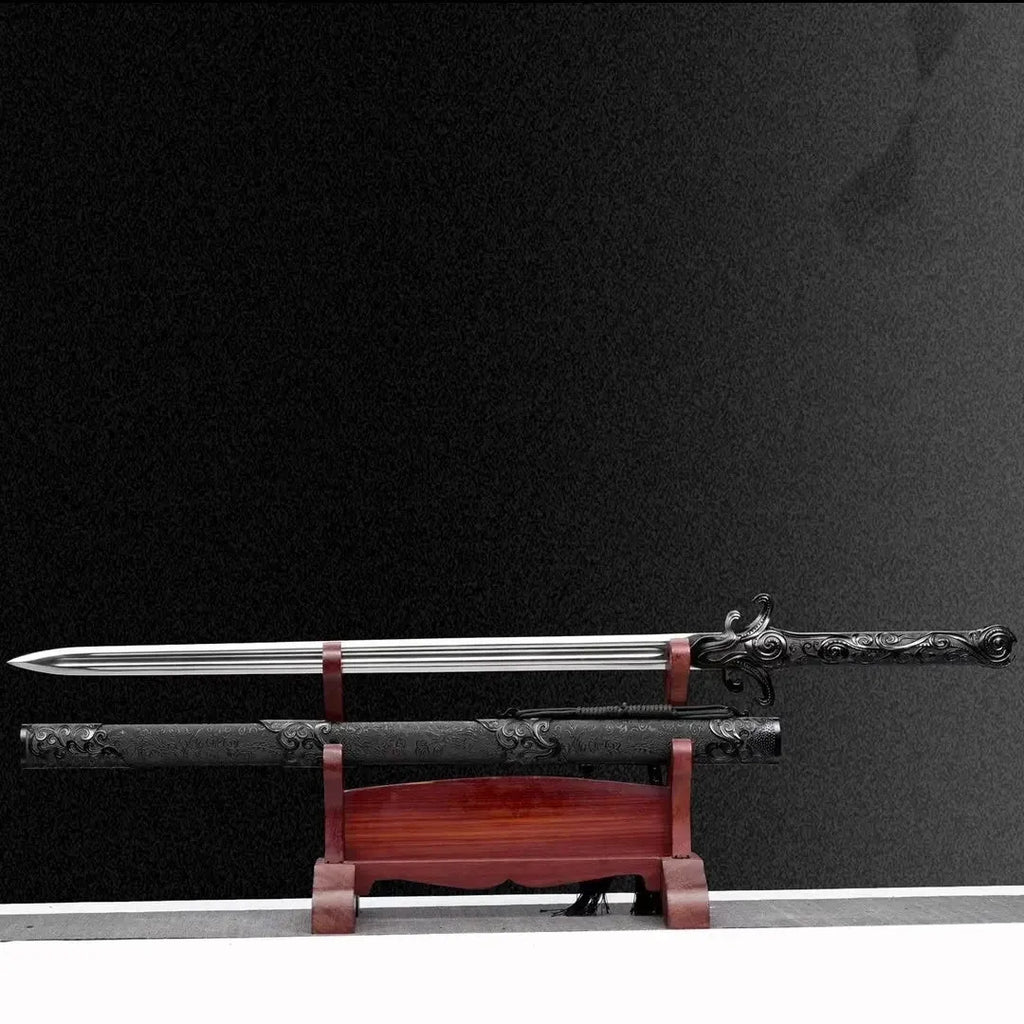 Yuling black 65 manganese steel integral sword with leather-covered scabbard