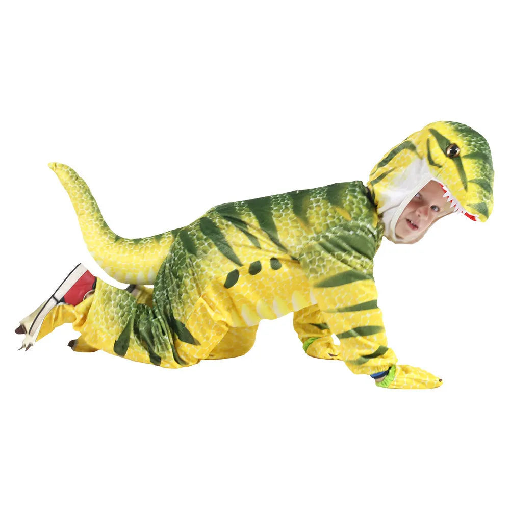 Children's dark green and orange Triceratops dinosaur fancy dress Halloween costume.