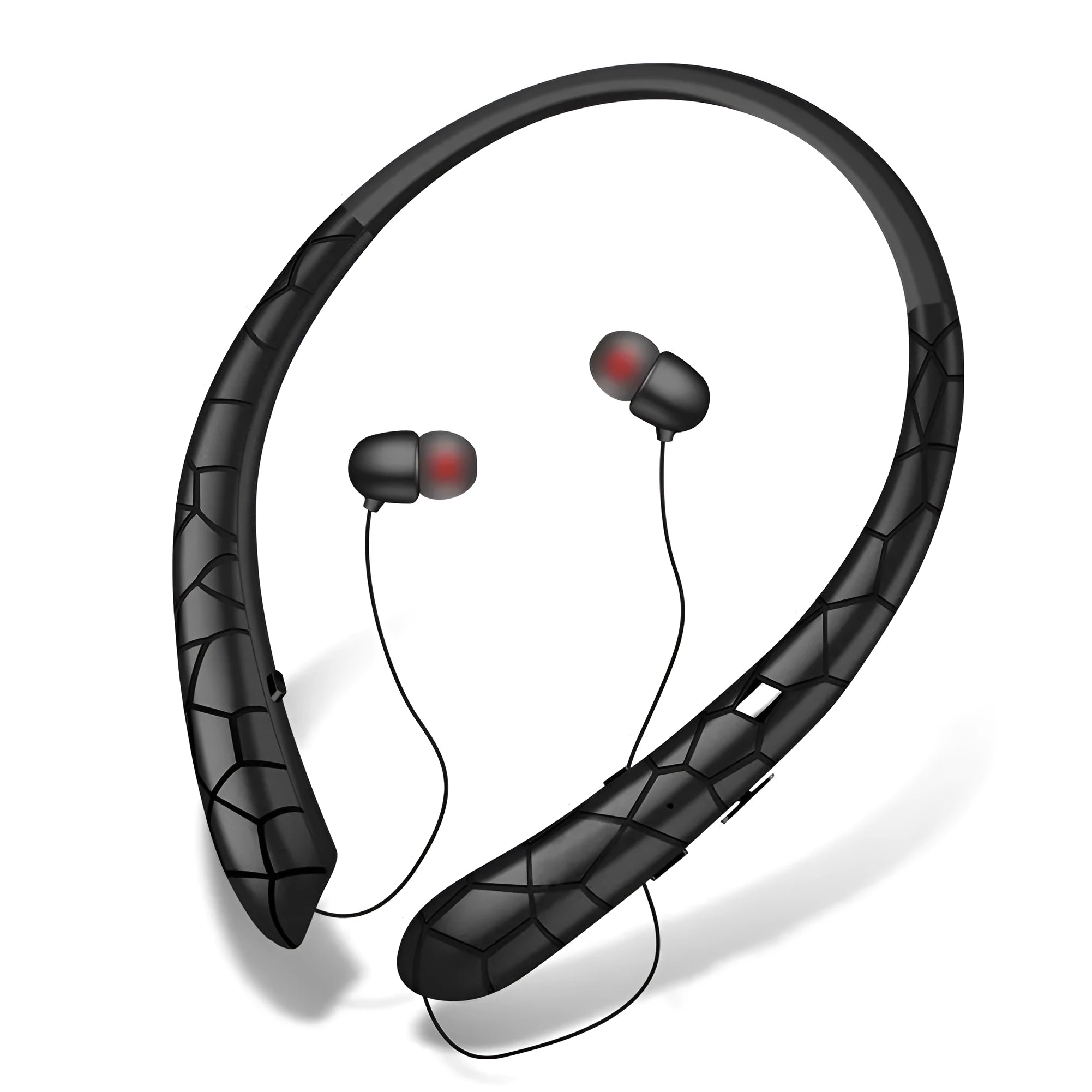 Bluetooth neckband headphones in black with retractable wires, 10mm driver, and CVC6.0 noise cancellation for sports