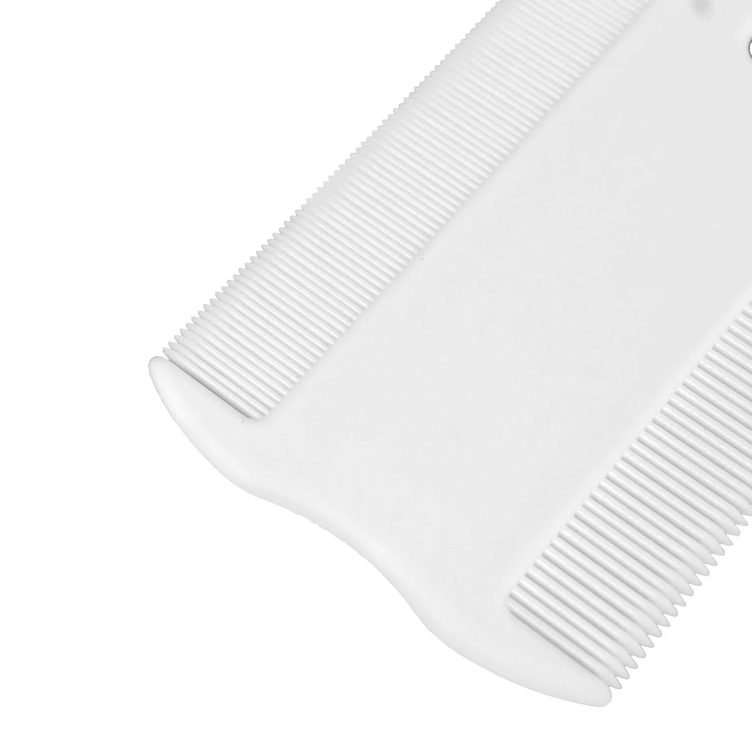 Double-sided plastic flea comb for pets showing dense teeth and 0.85cm width