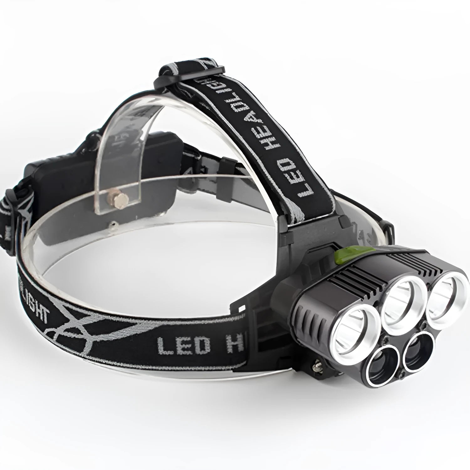 Head-mounted LED camping headlamp with long-range beam for outdoor use