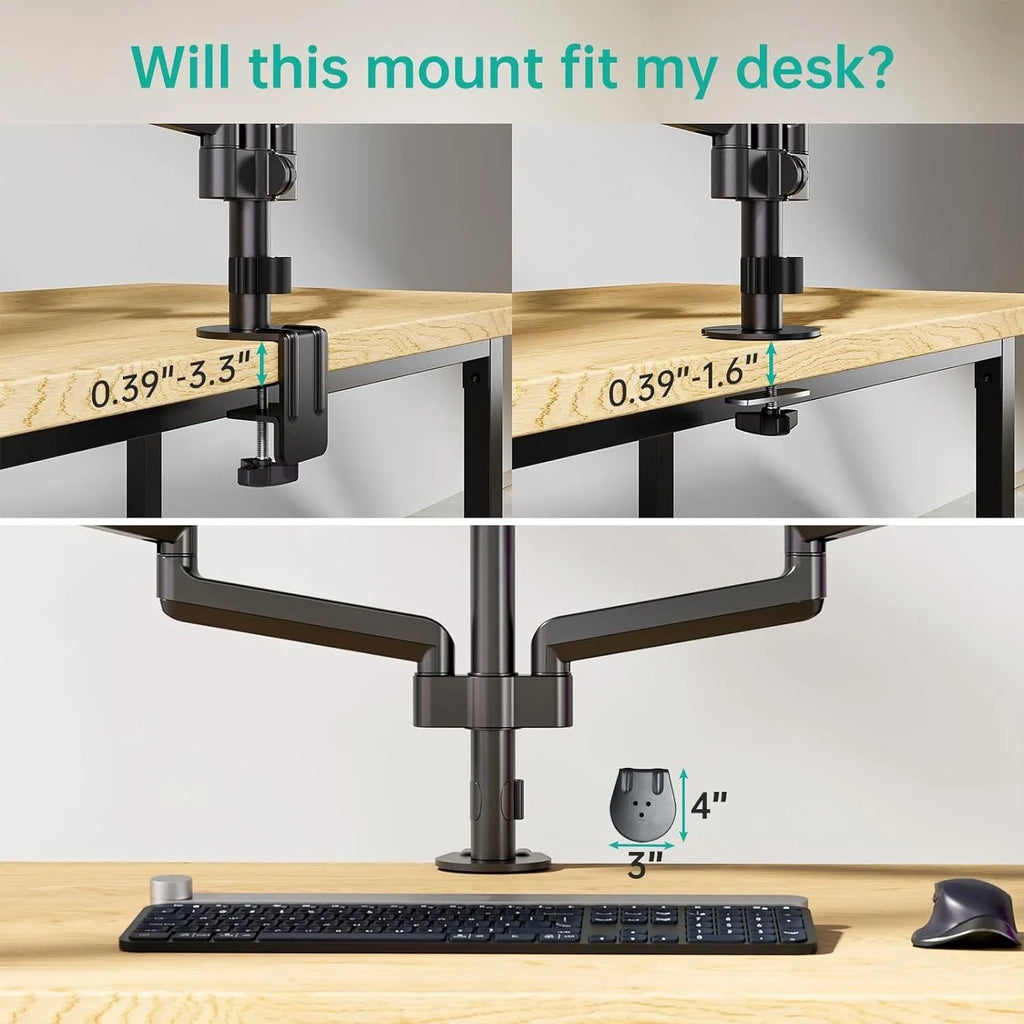 Black three-arm gas spring monitor mounting arm for 13 to 27 inch computer screens