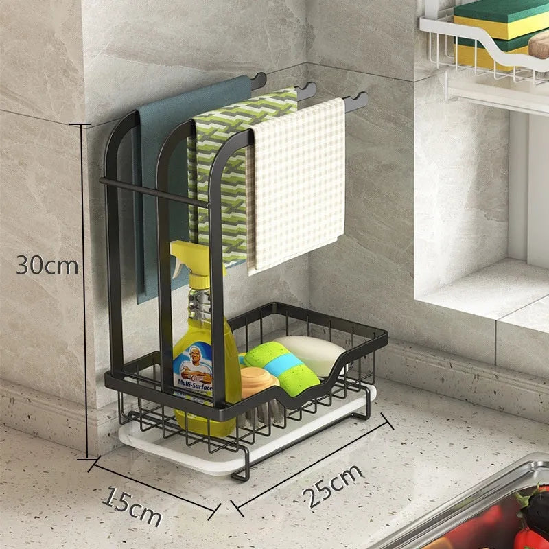 Foldable white plastic kitchen draining rack in a Chinese style, shown both mounted on a wall and standing on a countertop.
