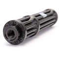 Black anodised aluminium laser torch with blue laser beam, showing tail switch and 168mm length.