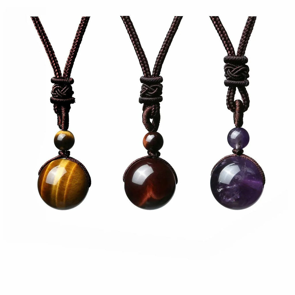 Natural obsidian and amethyst 16mm geometric pendant necklace on adjustable chain, multi colour option