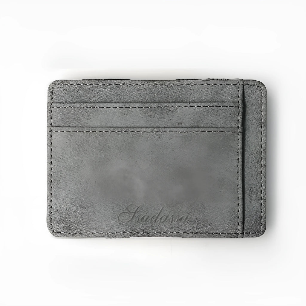 Matte leather Korean style coin purse in a horizontal square shape, showing decorative sewing lines and a coin pocket.