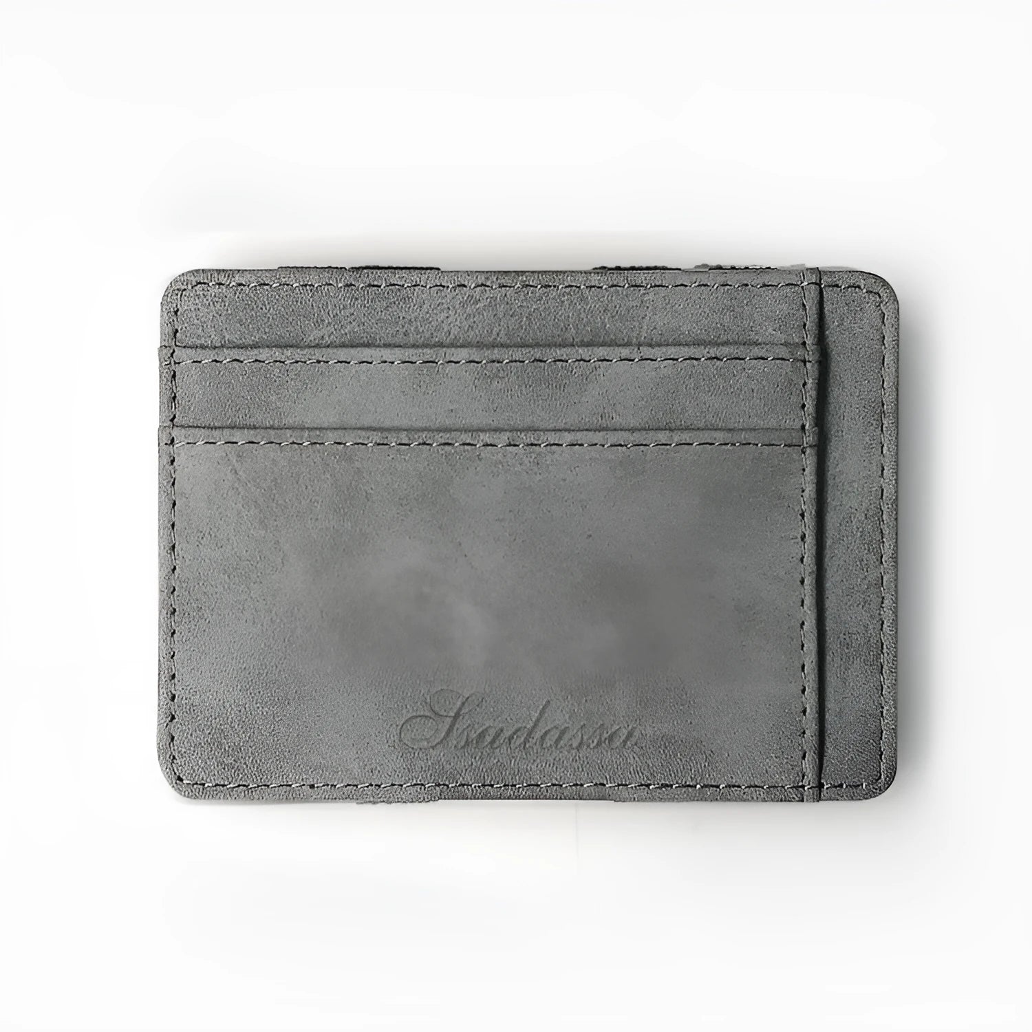 Matte leather Korean style coin purse in a horizontal square shape, showing decorative sewing lines and a coin pocket.