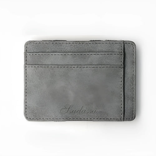 Matte leather Korean style coin purse in a horizontal square shape, showing decorative sewing lines and a coin pocket.