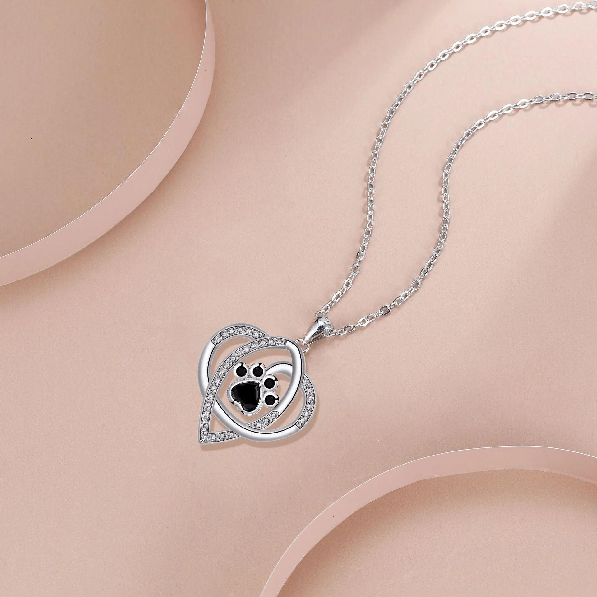 Copper pendant necklace with dog paw and cat footprints on cross chain for women