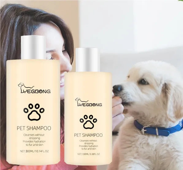 Mild pet shampoo bottle for cats and dogs in 100ml or 300ml sizes