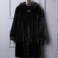 Women's black faux fur hooded casual coat for winter street fashion