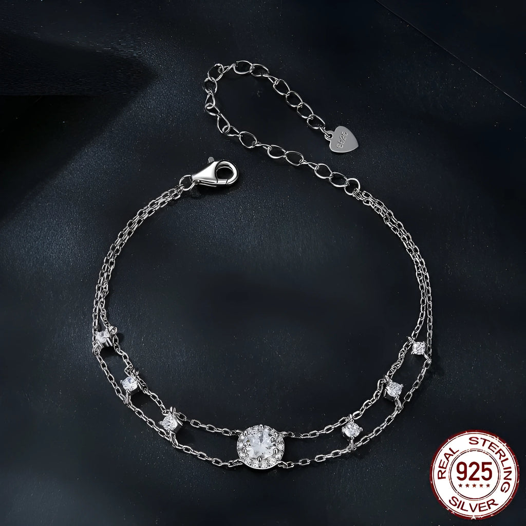 S925 silver diamond bracelet simple classic design geometric round shape electroplated finish