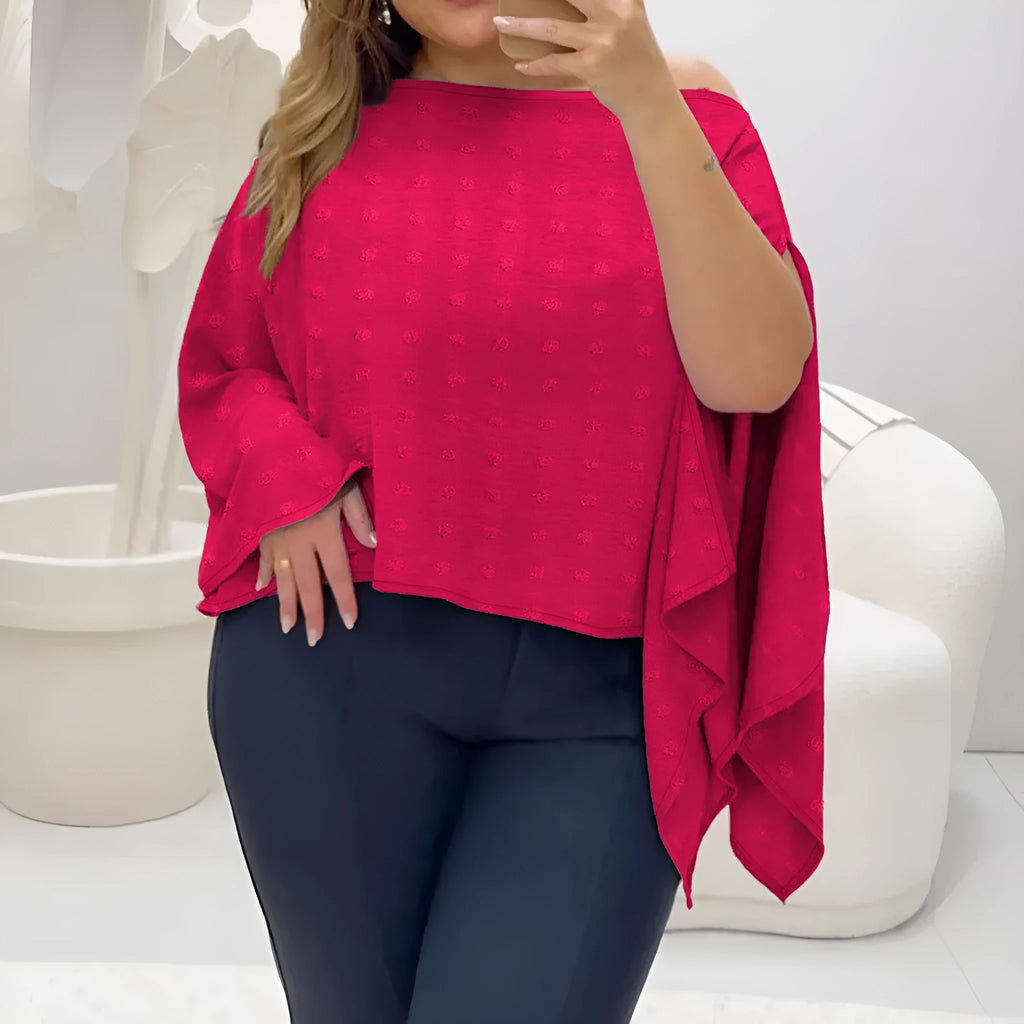 Rose red two-piece top set with sleeveless cape-style shawl, separate straps and 3D decoration.