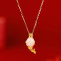 Women's lucky koi red copper necklace and bracelet set with retro carp design.