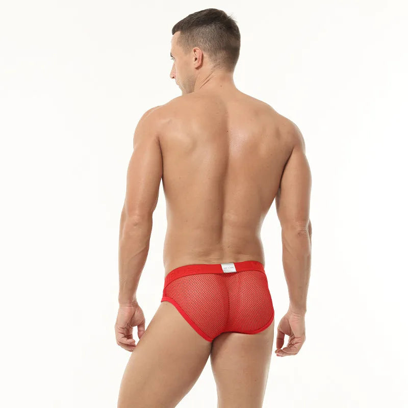 Men's high elastic mesh low waist briefs in multiple colours showing knit weaving detail