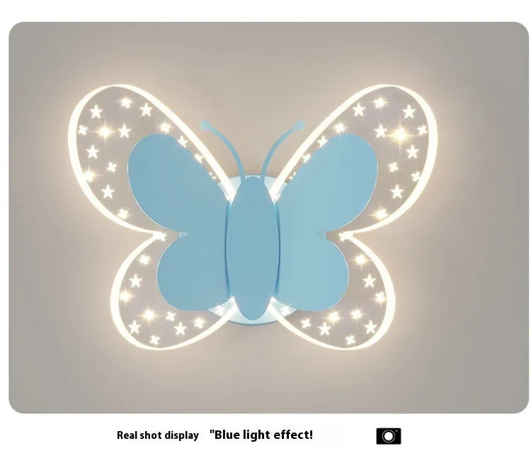 Butterfly-shaped acrylic children's wall lamp in pink and white, 240x170x105mm, with tri colour dimming option
