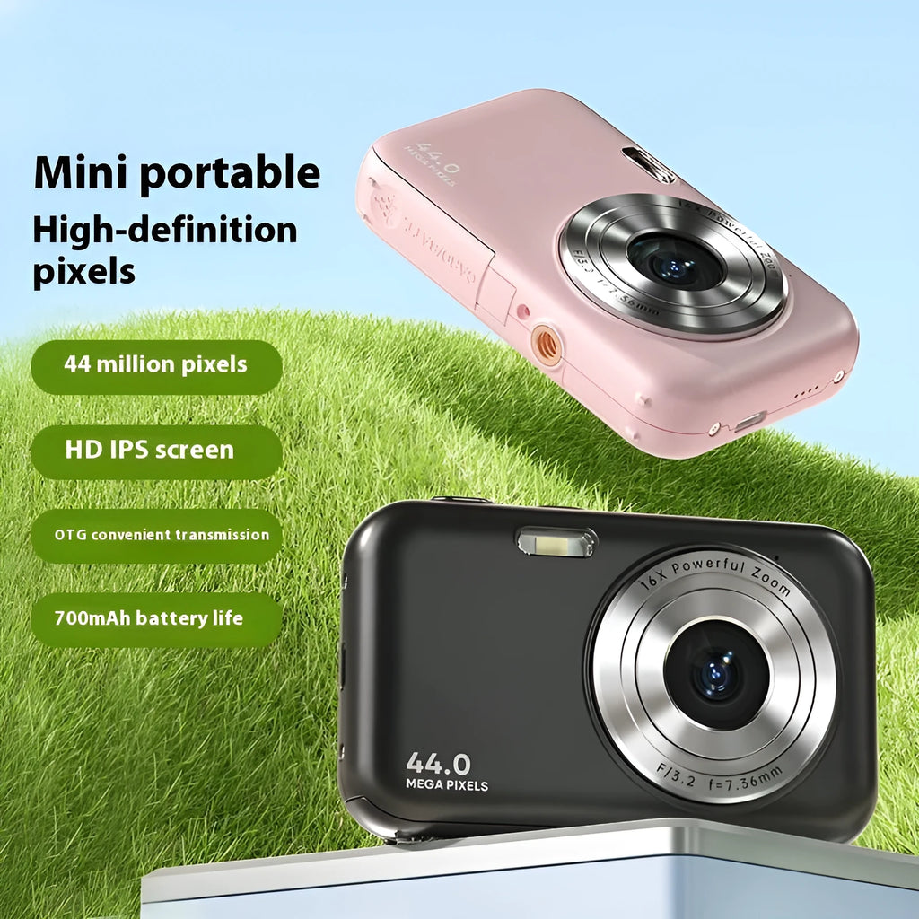 Colourful children's digital compact camera with 2.4-inch screen shown in pink.