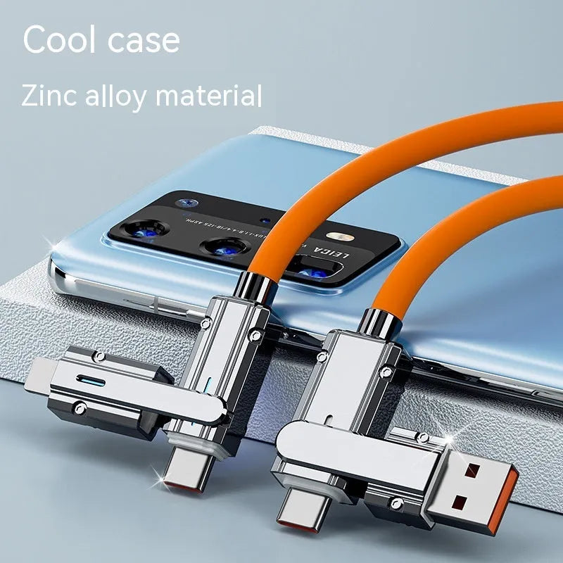 Fast charge mobile phone cable with zinc alloy connectors in orange, 1 metre length