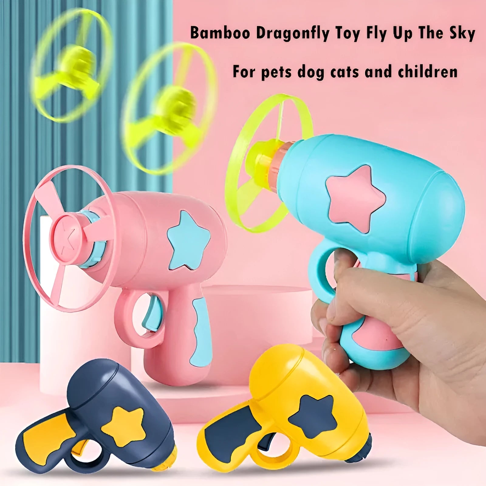 LED flashing flying saucer launcher toy set with colourful discs and gun