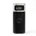 Black portable wireless air pump with USB charging cable and multiple inflation nozzles