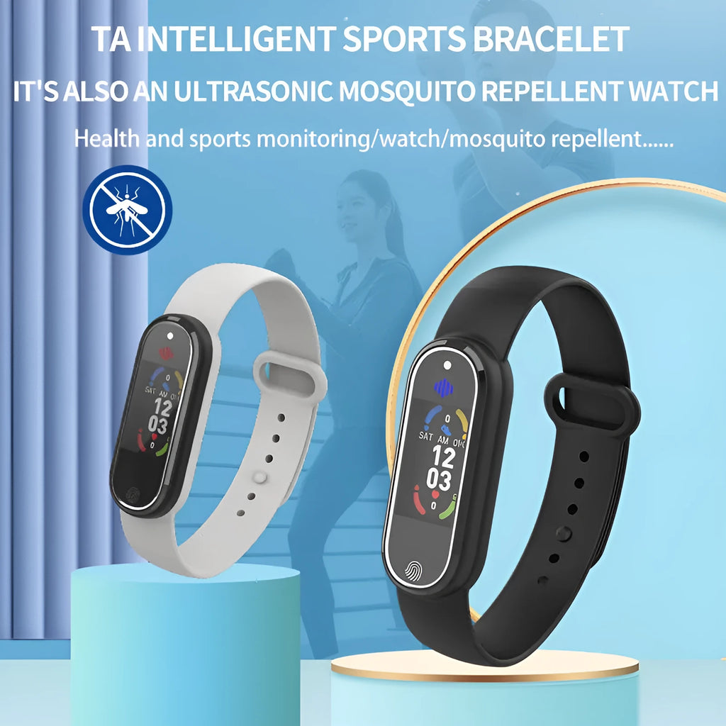 Black and white electronic ultrasonic mosquito repellent bracelet with USB charging port