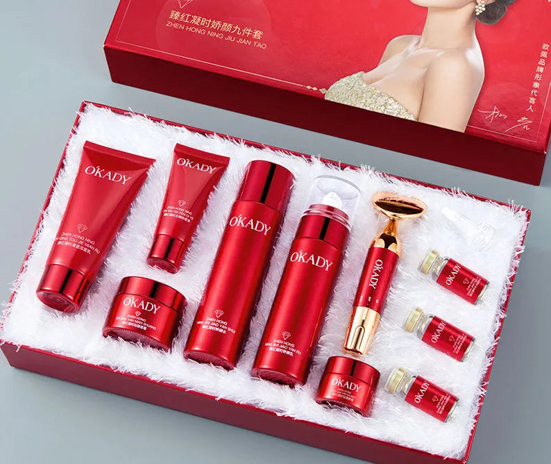 10 piece facial care set water and lotion with cleanser toner essence eye cream beauty cream and foundation